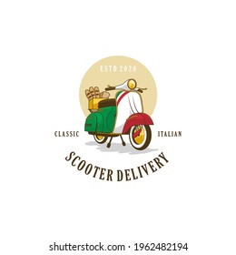 Awesome scooter classic delivery logo illustration Vector