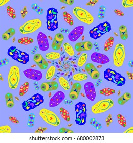 Awesome seamless pattern with abstract flowers. Background is violet. Elements are placed radial.