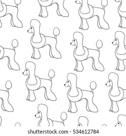 Awesome seamless pattern with cute cartoon dogs. Breed poodle.  Can be used for wallpaper, pattern fills, greeting cards, webpage backgrounds, wrapping paper and textile or fabric. Vector illustration