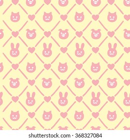 Awesome seamless pattern with cute rabbits, pigs, cats and hearts. Bright baby Concept Wallpaper or textile
