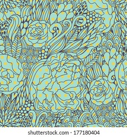 Impresionante patrón impecable hecho de flores de peonía en colores vintage. Patrón sin foco. Maravilloso fondo floral sin fisuras
