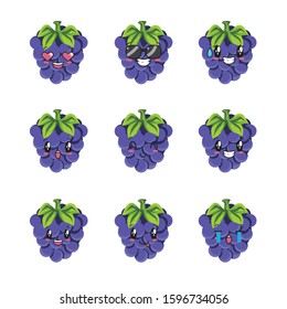 Awesome Set Purple Grape Character Mascot for your company