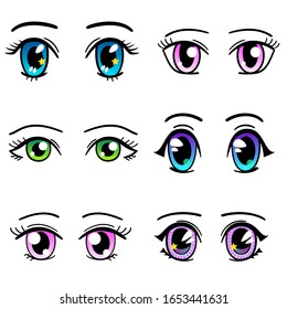 Awesome Set of vector cartoon beautiful anime eyes