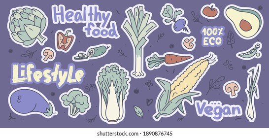 Awesome set with vegetables. Doodle hand drawing vector illustration