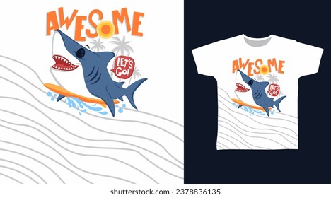 Awesome Shark Surfing tshirt art fashion design.