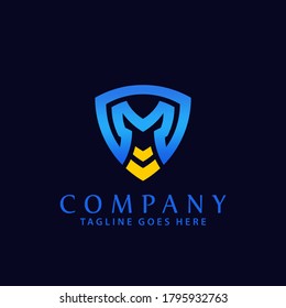 Impresionante Letra Shield M Arrow Lógicos modernos Modelo de Ilustración Vector de diseño de logotipos