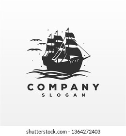 awesome ship logo design vector illustration