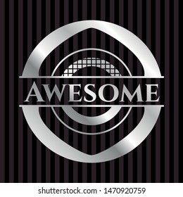 Awesome silvery emblem or badge. Vector Illustration. Mosaic.