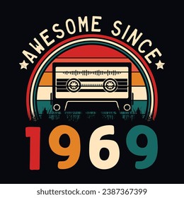 Impresionante desde 1969 Retro Sunset Cinta Cinta Cinta Cinta Camiseta Camiseta Camiseta Pegatina