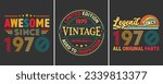 Awesome Since 1970, Limited Edition 1970 Vintage Premium Quality Aged To Perfection, Legend Since 1970 All Original Parts, Vintage T-shirt Design For Birthday Gift