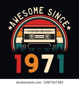 Impresionante desde 1971 Retro Sunset Cinta Cinta Cinta Cinta Camiseta Camiseta Camiseta Pegatina