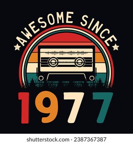 Impresionante desde 1977 Retro Sunset Cinta Cinta Cinta Cinta Camiseta Camiseta Camiseta Pegatina