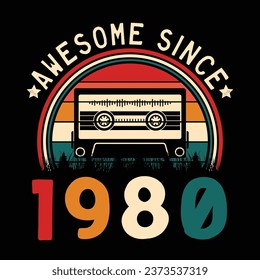 Increíble desde 1980 Retro Sunset Cinta Cinta Cinta Cinta Camiseta Camiseta Camiseta Camiseta Camiseta Camiseta Camiseta Vector De Pegatina