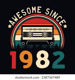 Impresionante desde 1982 Retro Sunset Cinta Cinta Cinta Cinta Camiseta Camiseta Camiseta Pegatina