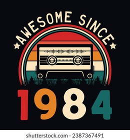 Impresionante desde 1984 Retro Sunset Cinta Cinta Cinta Cinta Camiseta Camiseta Camiseta Pegatina