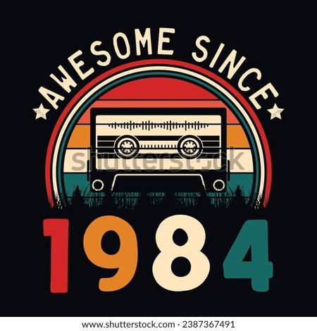 Awesome Since 1984 Retro Sunset Cassette Tape T-Shirt Mug Sticker