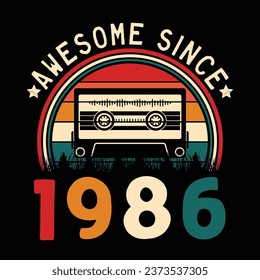 Impresionante desde 1986 Retro Sunset Cinta Cinta Cinta Cinta Camiseta Camiseta Camiseta Camiseta Camiseta Camiseta Camiseta Camiseta Camiseta Camiseta Camiseta Vector De Pegamento