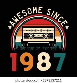 Impresionante desde 1987 Retro Sunset Cinta Cinta Cinta Cinta Camiseta Camiseta Camiseta Camiseta Camiseta Camiseta Camiseta Camiseta Camiseta Camiseta Camiseta Vector De Pegamento