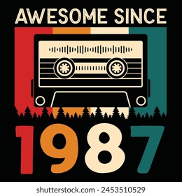 Awesome Since 1987, Vintage Birthday Design For Sublimation Products, T-shirts, Pillows, Cards, Mugs, Bags, Framed Artwork, Scrapbooking	