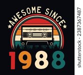 Awesome Since 1988 Retro Sunset Cassette Tape T-Shirt Mug Sticker