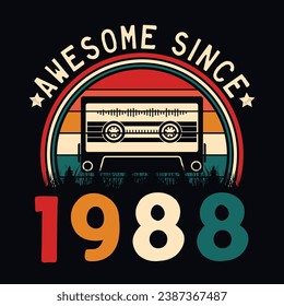 Impresionante desde 1988 Retro Sunset Cinta Cinta Cinta Cinta Camiseta Camiseta Camiseta Pegatina