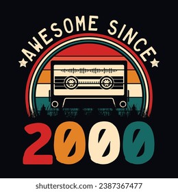 Impresionante desde 2000 Retro Sunset Cinta Cinta Cinta Cinta Camiseta Camiseta Camiseta Pegatina