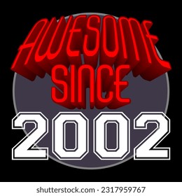 Awesome Since 2002 Retro Vintage Red 3D Typography, can be used as birthday card, T-Shirt stamp and more