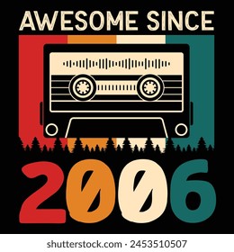 Awesome Since 2006, Vintage Birthday Design For Sublimation Products, T-shirts, Pillows, Cards, Mugs, Bags, Framed Artwork, Scrapbooking	