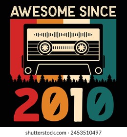 Awesome Since 2010, Vintage Birthday Design For Sublimation Products, T-shirts, Pillows, Cards, Mugs, Bags, Framed Artwork, Scrapbooking	