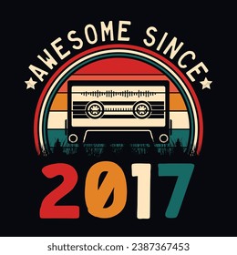 Impresionante desde 2017 Retro Sunset Cinta Cinta Cinta Cinta Camiseta Camiseta Camiseta Pegatina