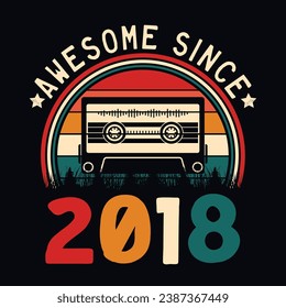 Impresionante desde 2018 Retro Sunset Cinta Cinta Cinta Cinta Camiseta Camiseta Camiseta Pegatina