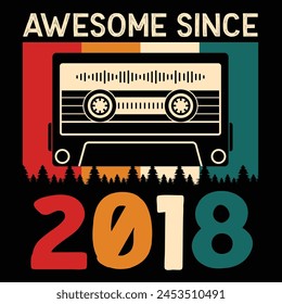 Awesome Since 2018, Vintage Birthday Design For Sublimation Products, T-shirts, Pillows, Cards, Mugs, Bags, Framed Artwork, Scrapbooking	