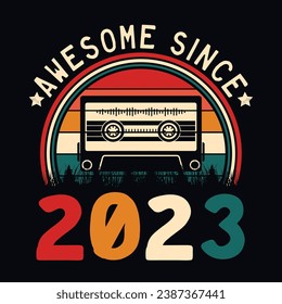 Impresionante desde 2023 Retro Sunset Cinta Cinta Cinta Cinta Camiseta Camiseta Camiseta Pegatina