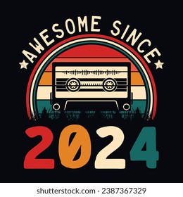 Impresionante desde 2024 Retro Sunset Cinta Cinta Cinta Cinta Camiseta Camiseta Camiseta Pegatina