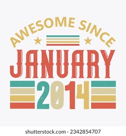 Awesome Since January 2014. Born in January 2014 vintage birthday quote design