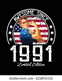 Awesome Since Vintage 1991 T-Shirt Design