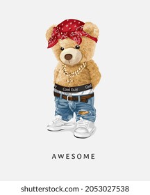 awesome slogan with cool bear shirtless vector illustration