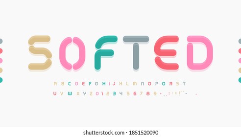 Increíble Alfabeto Sofocado. Tipo de letra suave redondeada, mínimo para el moderno logotipo futurista, titular, monograma, letras creativas y tipografía de color. Estilo infantil sin letras en negrita, diseño tipográfico vectorial