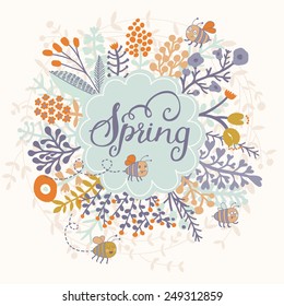 Awesome spring card in vector. Stylish floral card in bright summer colors. Romantic card