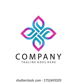 Awesome Square Flower Lotus Logo Design Vector Illustration