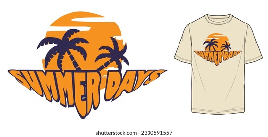 Awesome summer days men boys t shirt flat sketch typography slogan print graphic vector artwork