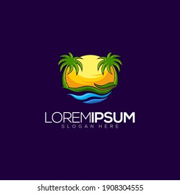 Awesome Sunset Beach Premium Logo Vector