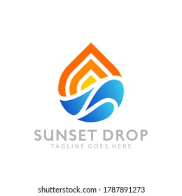 Awesome Sunset Drop Logos Design Vector Illustration Template