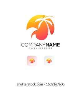 awesome sunset logo design vector premium