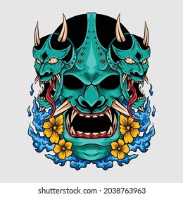 awesome t shirt design japanee style hannya oni mask colorful with flower