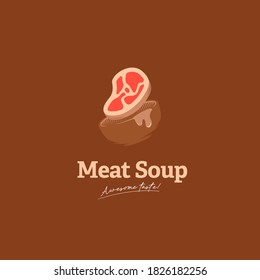 Awesome taste meat soup logo icon with bowl and meat illustration vector delicious overflow soup big portion