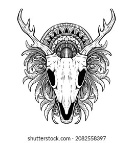 awesome tattoo design skull deer with mandala ornament
