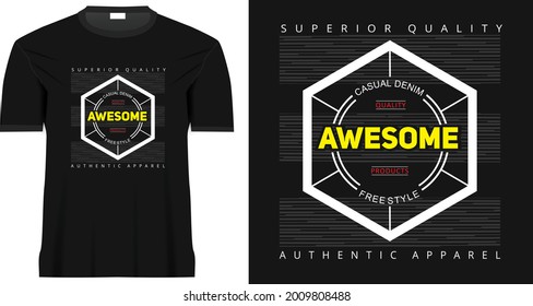 Awesome text on hexagon and circle shapes with random stirpes texture tee shirt design, t-shirt print typography and geometric vector design.