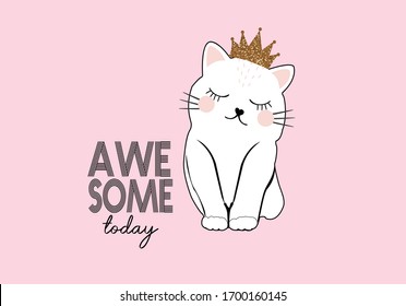 awesome today cat golden glitter crown princess