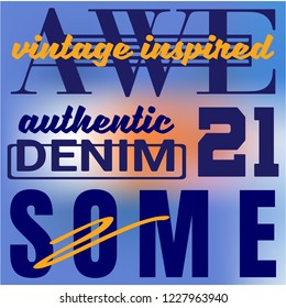 Awesome Twenty One Denim athletic sport typography, t-shirt graphics, vectors